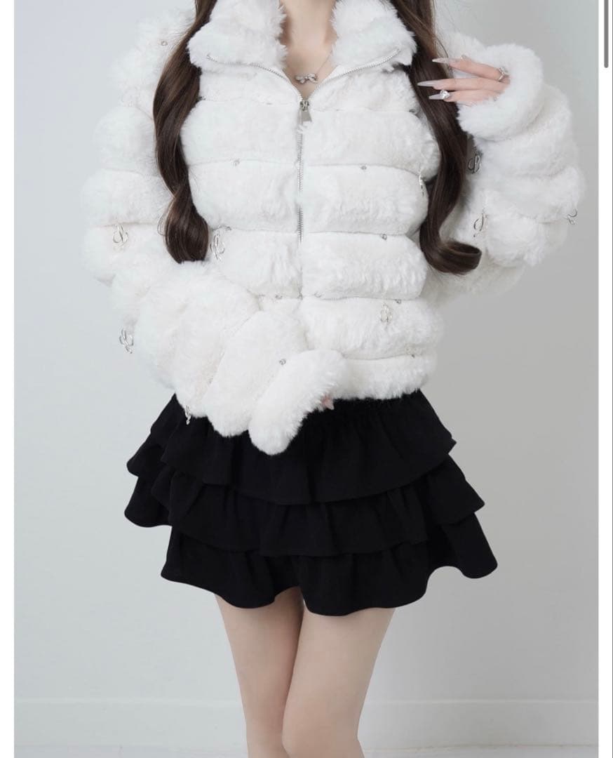 Lumi puff kirakira bijou fur coat ホワイト