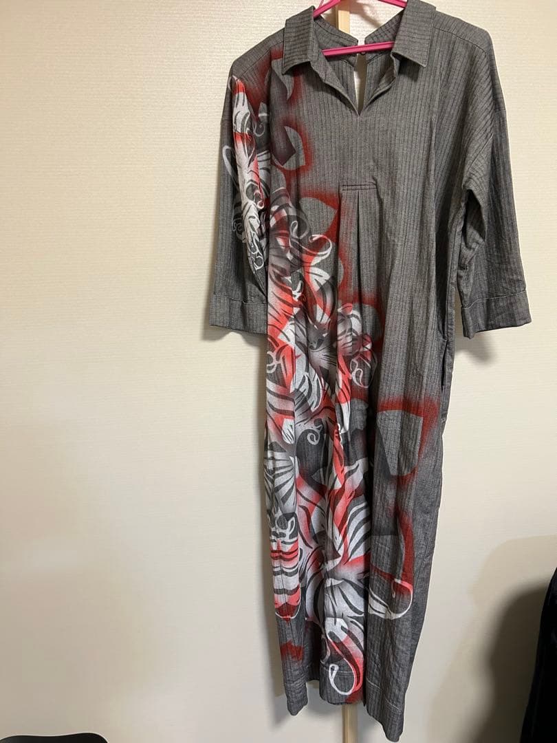 yokang リリー柄シャツワンピース　秋冬向け　ヨーカン