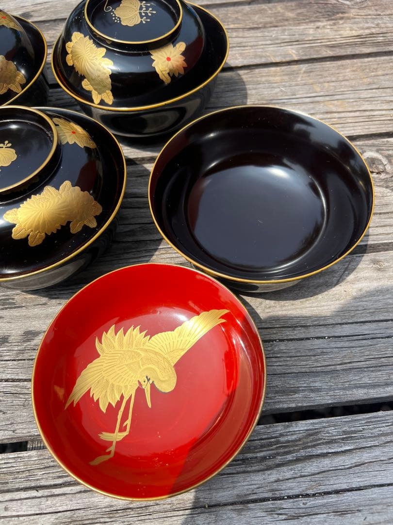 80 能登輪島塗 溜塗蒔絵椀 五三桐紋