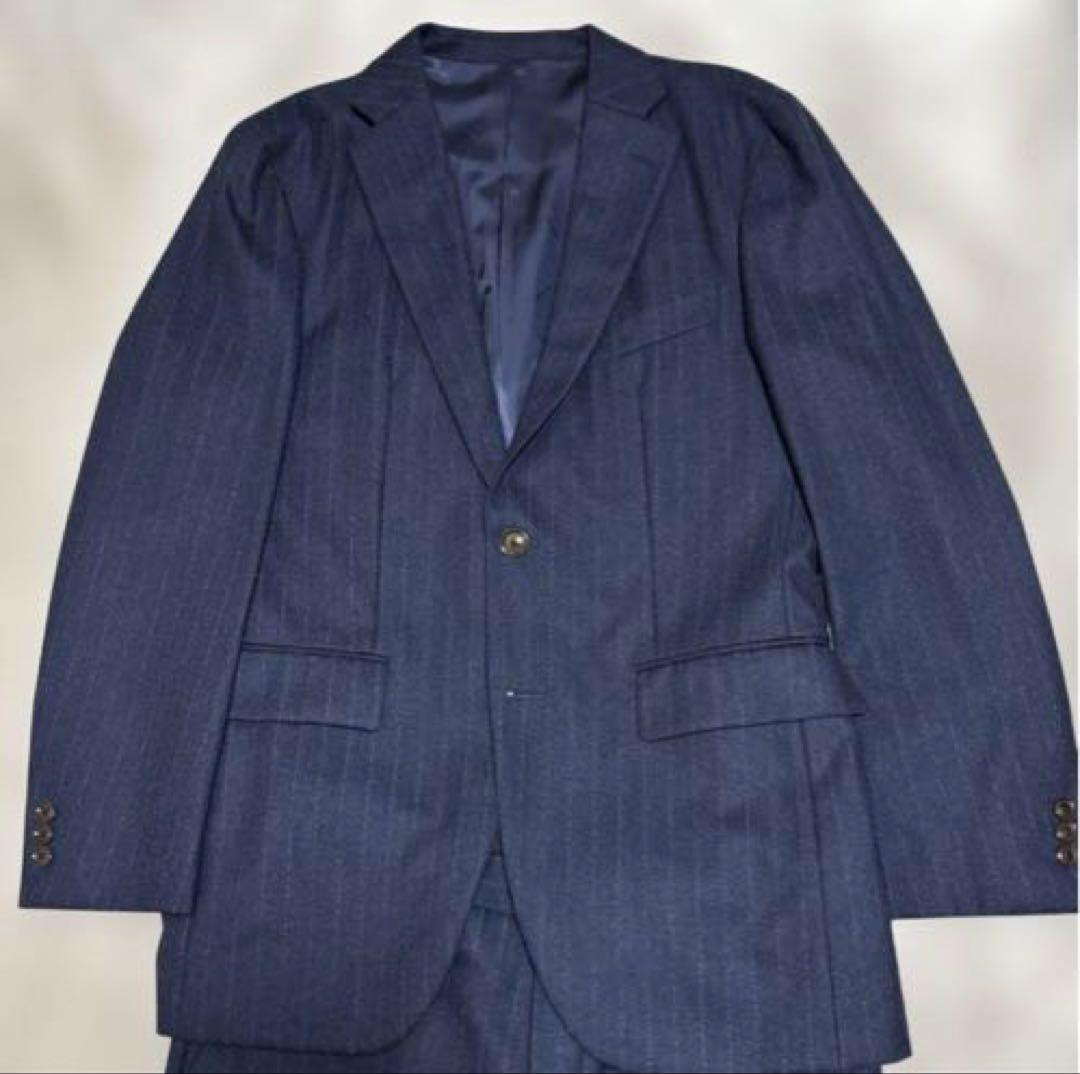 タケオキクチ　スーツ上下　Lサイズ　ネイビー ストライプ　秋冬用