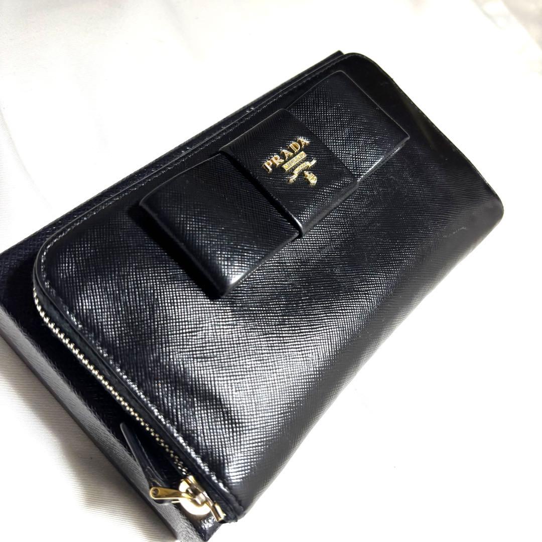 ちょこたん　PRADA プラダ◆黒ブラック◆サフィアーノレザー◆長財布