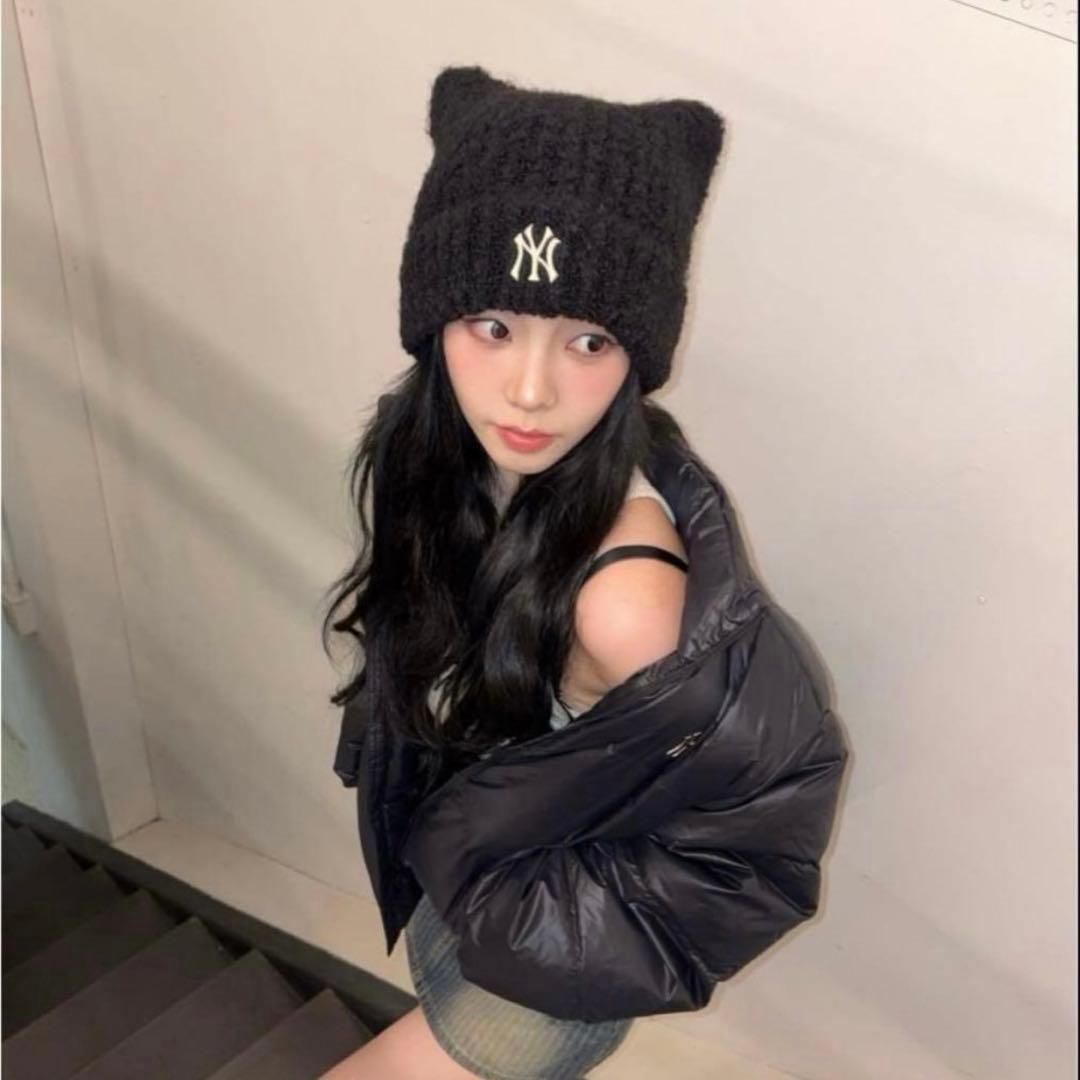 【新品未開封】MLB Korea 猫耳　ニット帽　ブラック　カリナ着用 ビーニー