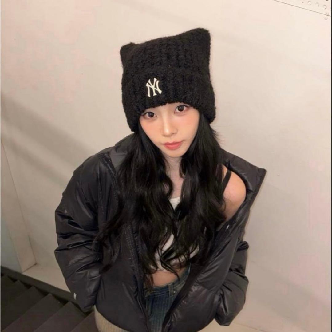 【新品未開封】MLB Korea 猫耳　ニット帽　ブラック　カリナ着用 ビーニー