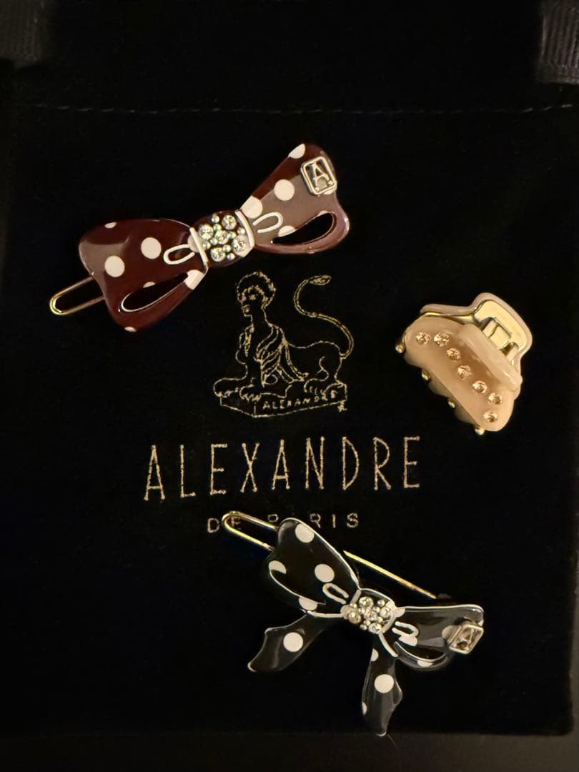 ALEXANDRE DE PARIS ボールピンクリップ3点セットリボンドット