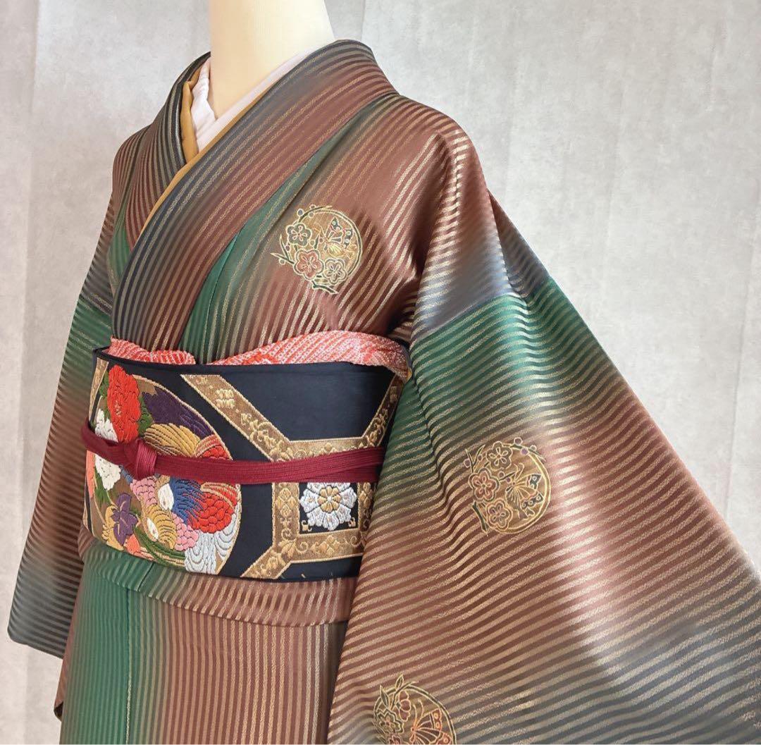 坂*ん様 付け下げ　小紋　フルセット　着物　正絹　縞模様　ストライプ　比翼仕立