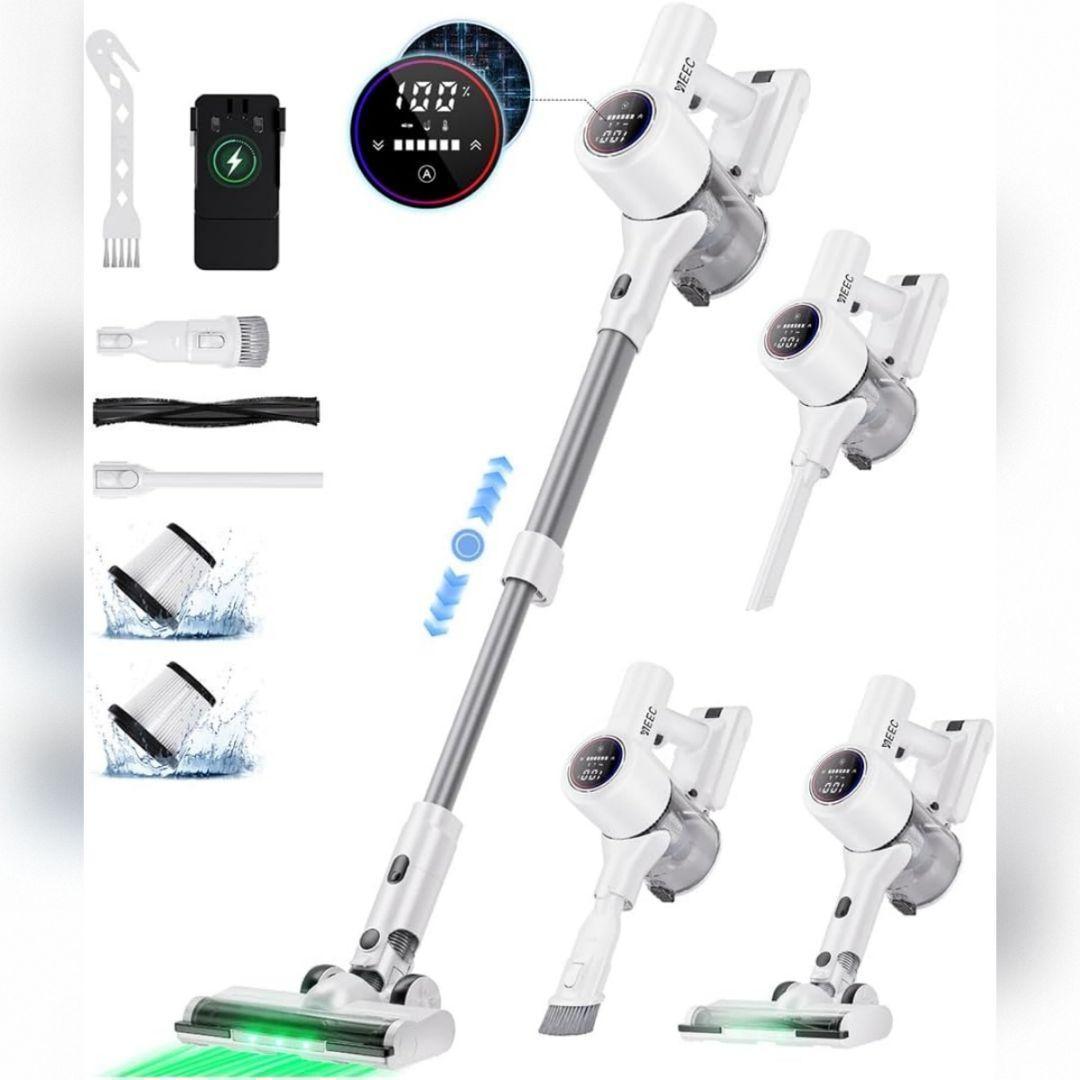 掃除機 コードレス　自動式吸引力AI調整　グリーンLEDライト　65分連続稼働