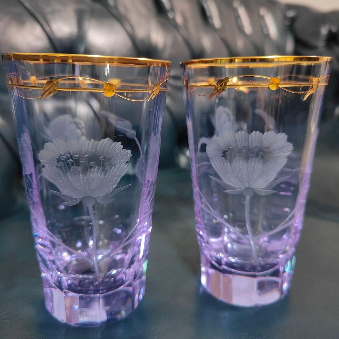 【希少色】MOSER モーゼル パウラ グラス ペア 花模様 金彩