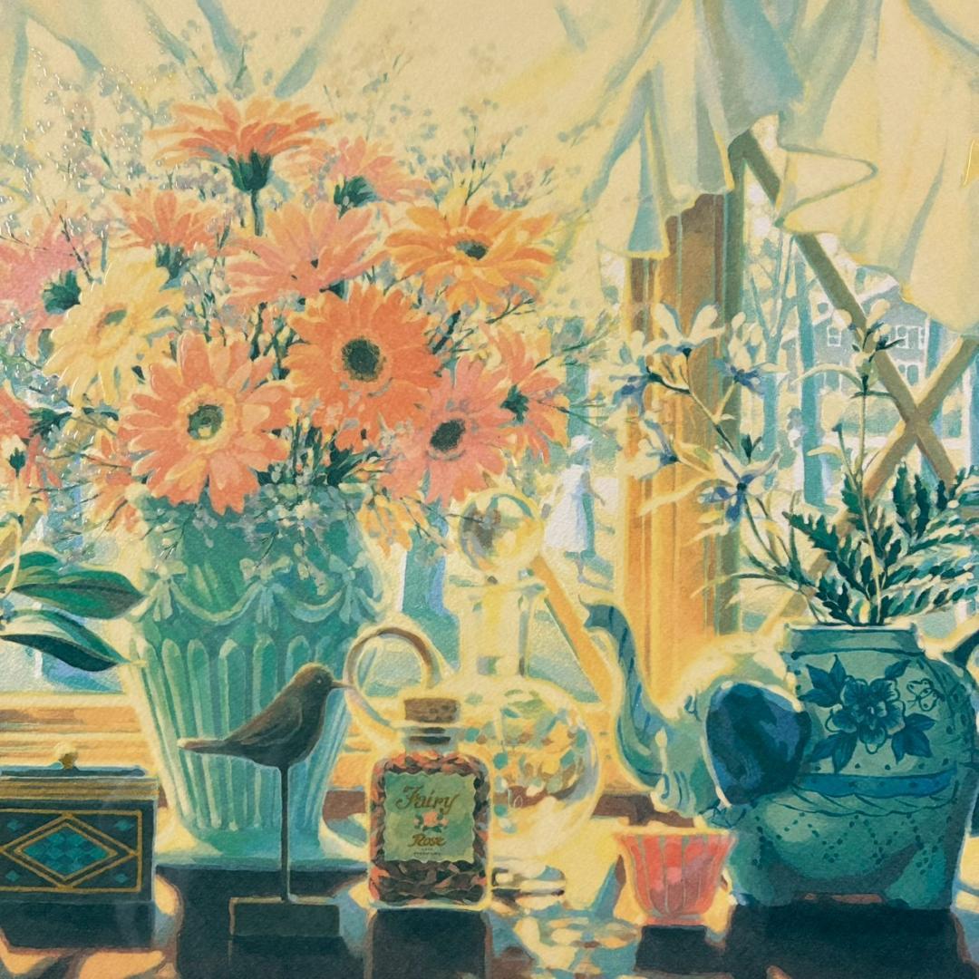 美品 笹倉鉄平「軽井沢の窓辺」シルクスクリーン 額縁入 人気作家 光の情景画家