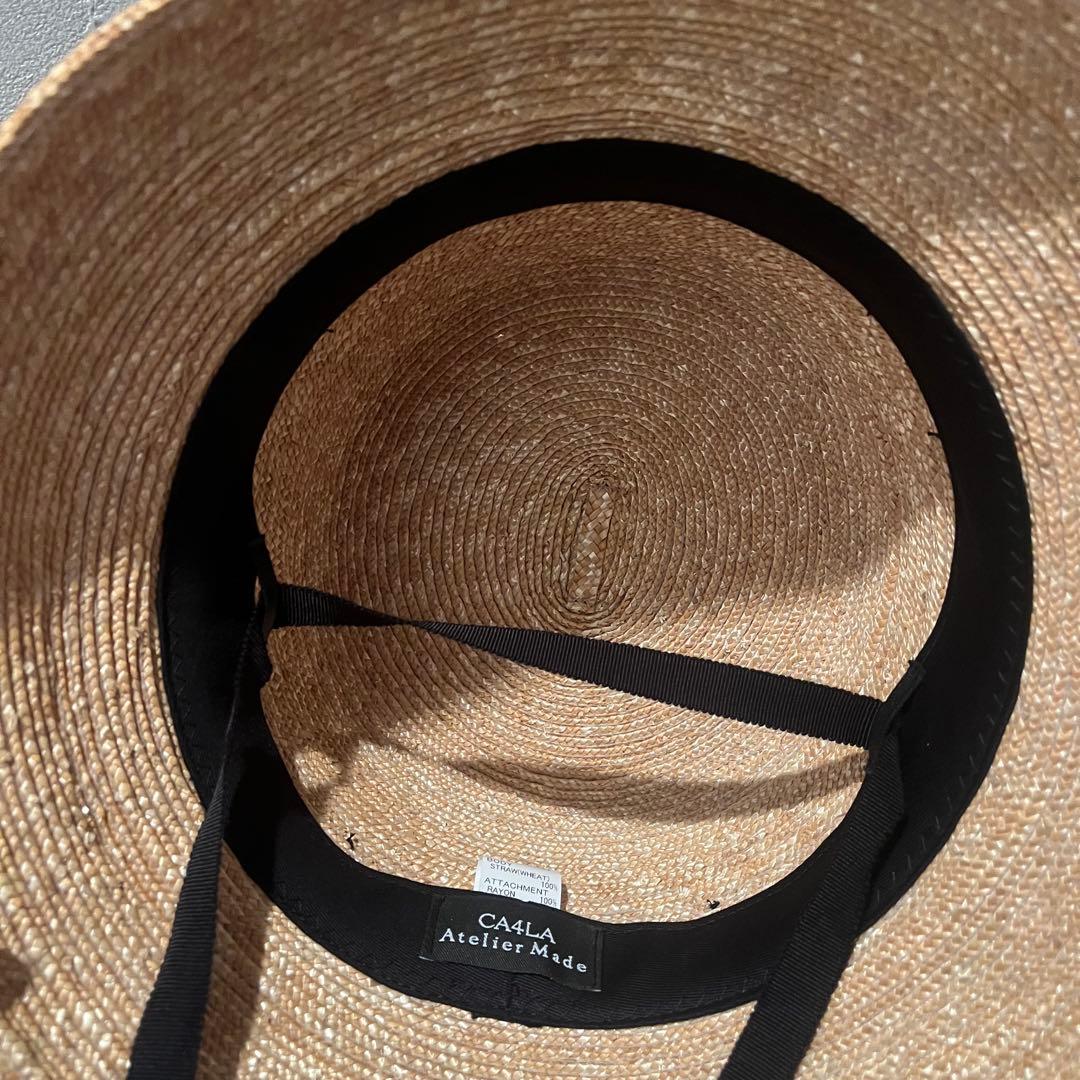 【美品】CA4LA Atelier Made 麦わら帽子 ベール付き リボン 黒