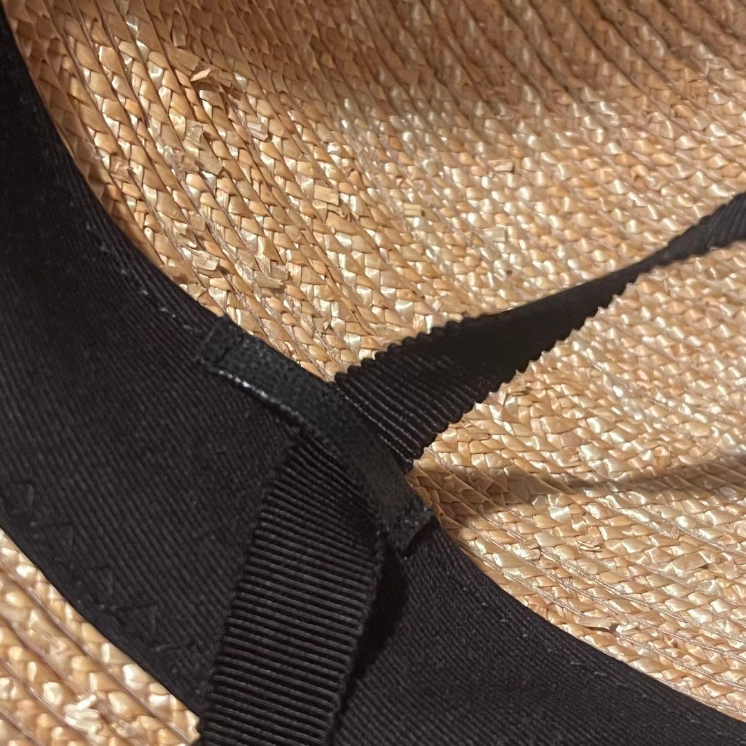 【美品】CA4LA Atelier Made 麦わら帽子 ベール付き リボン 黒