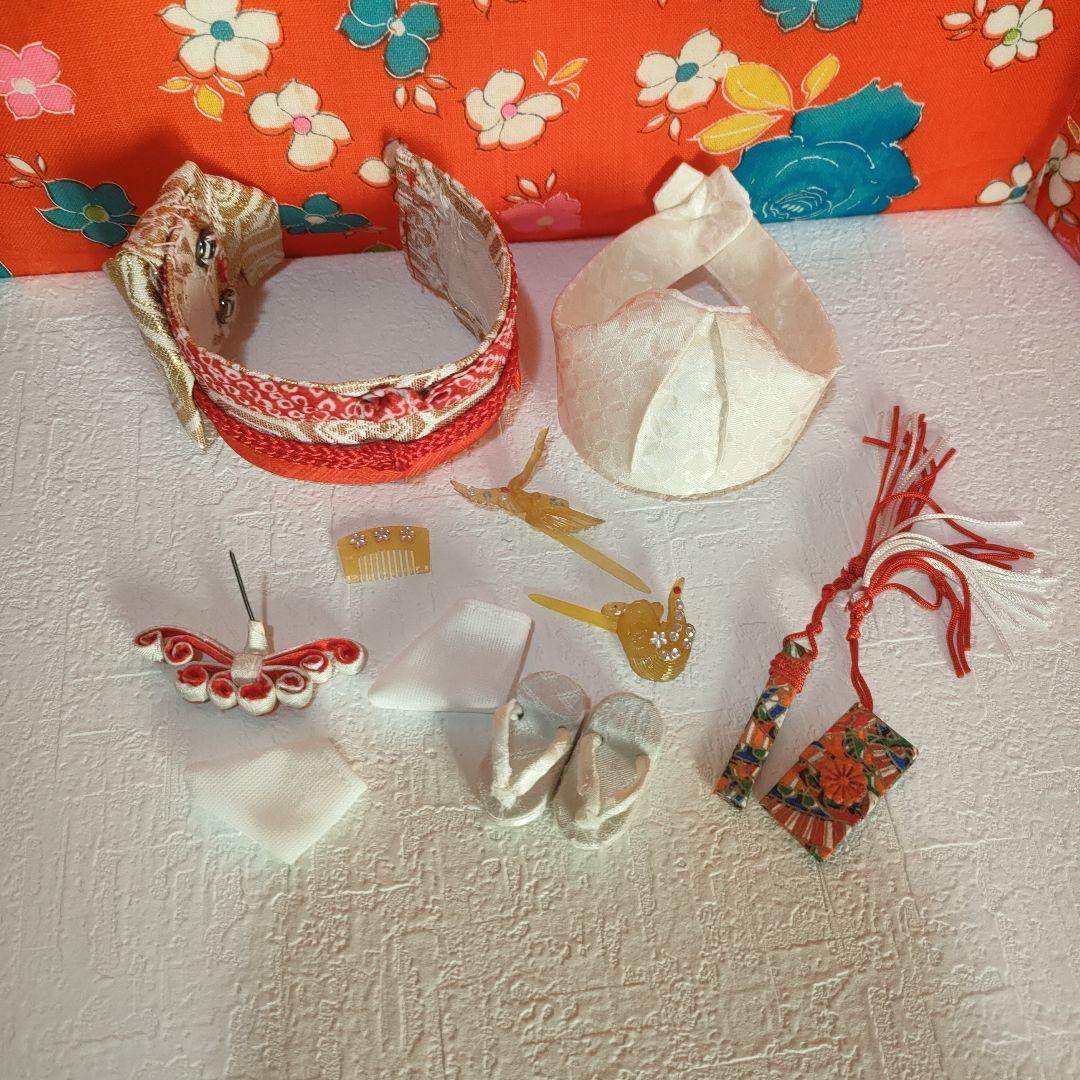 タミーちゃんサイズ　ハンドメイド　花嫁衣装セット　色打掛　オレンジ鶴