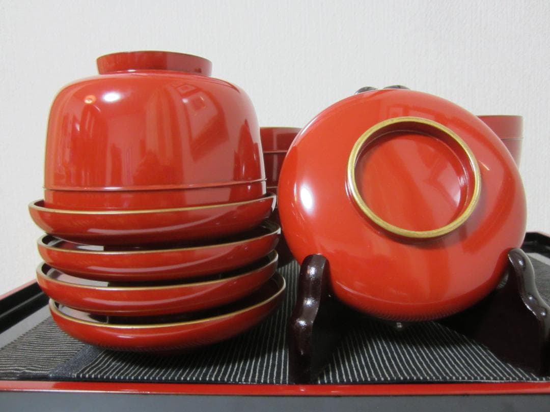 極美品◆伝統工芸 輪島塗◆大正期輪島塗◆朱漆 小椀 小蓋もの◆本金塗５客