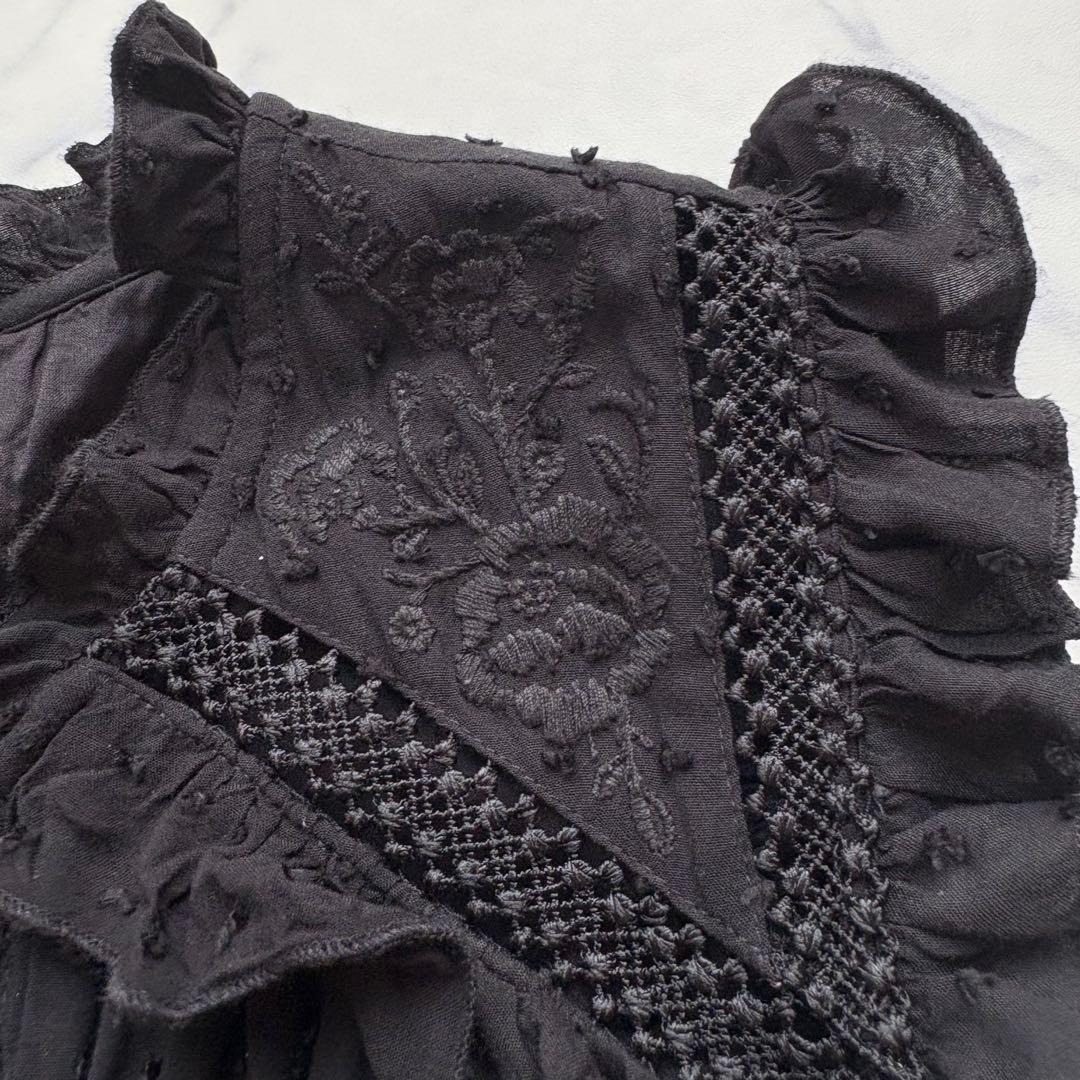 美品 ケイトスペード ロングワンピース 刺繍 フリル　ティアードロング丈 X S