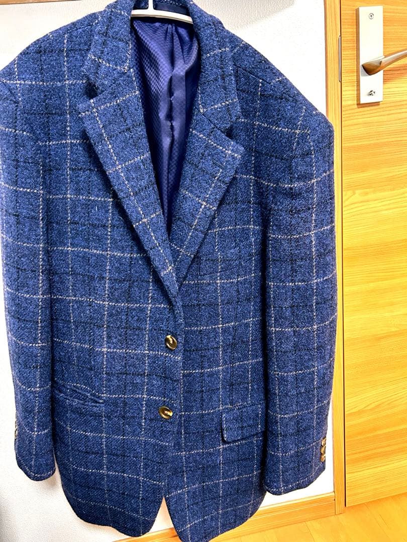 ハリスツイード チェック 青