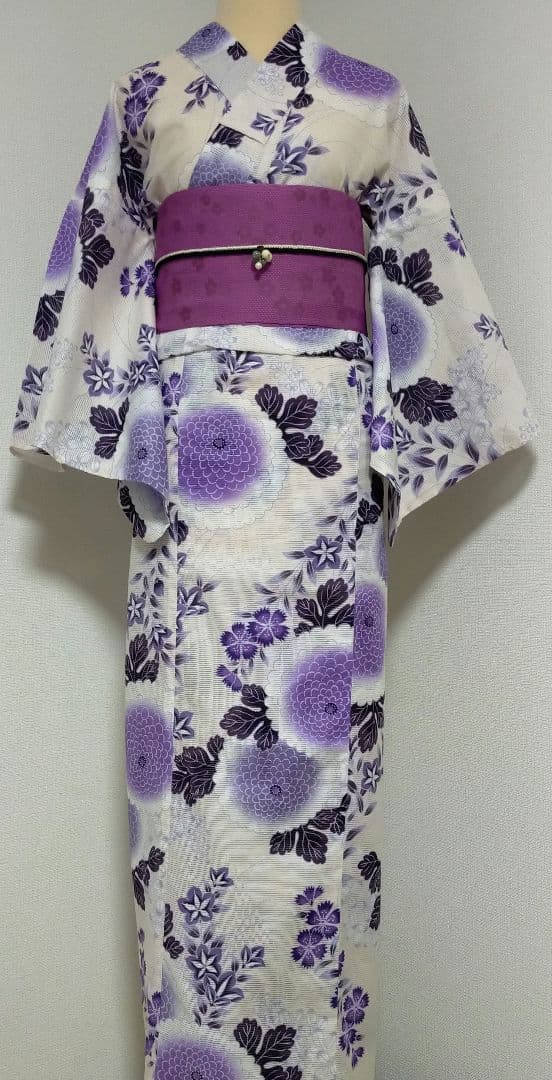 【No.118】綿絽の花柄　浴衣　中古美品