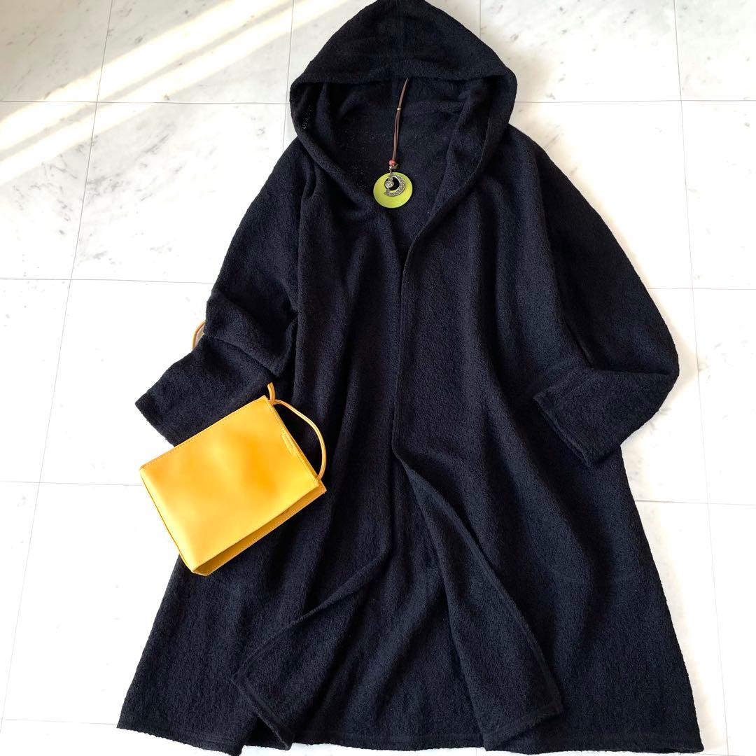 ヨーガンレール✨ロングコーディガン フーテッド ウールxモヘヤ M ブラック