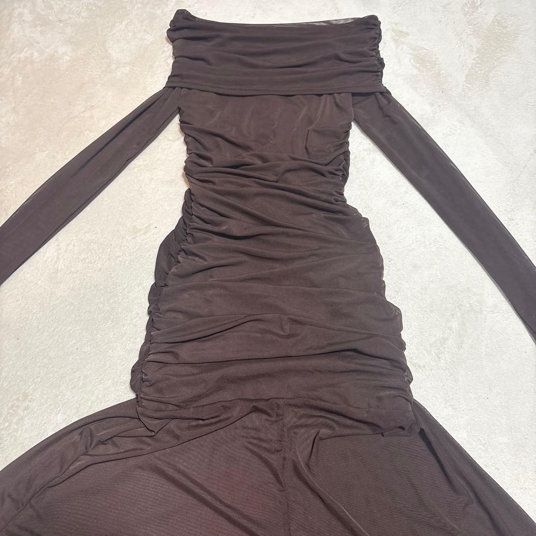 オフショルダーシアーロングワンピース 同窓会ドレス