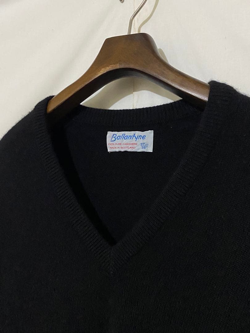 80s Ballantyne バランタイン カシミア ニットブラック 黒　38