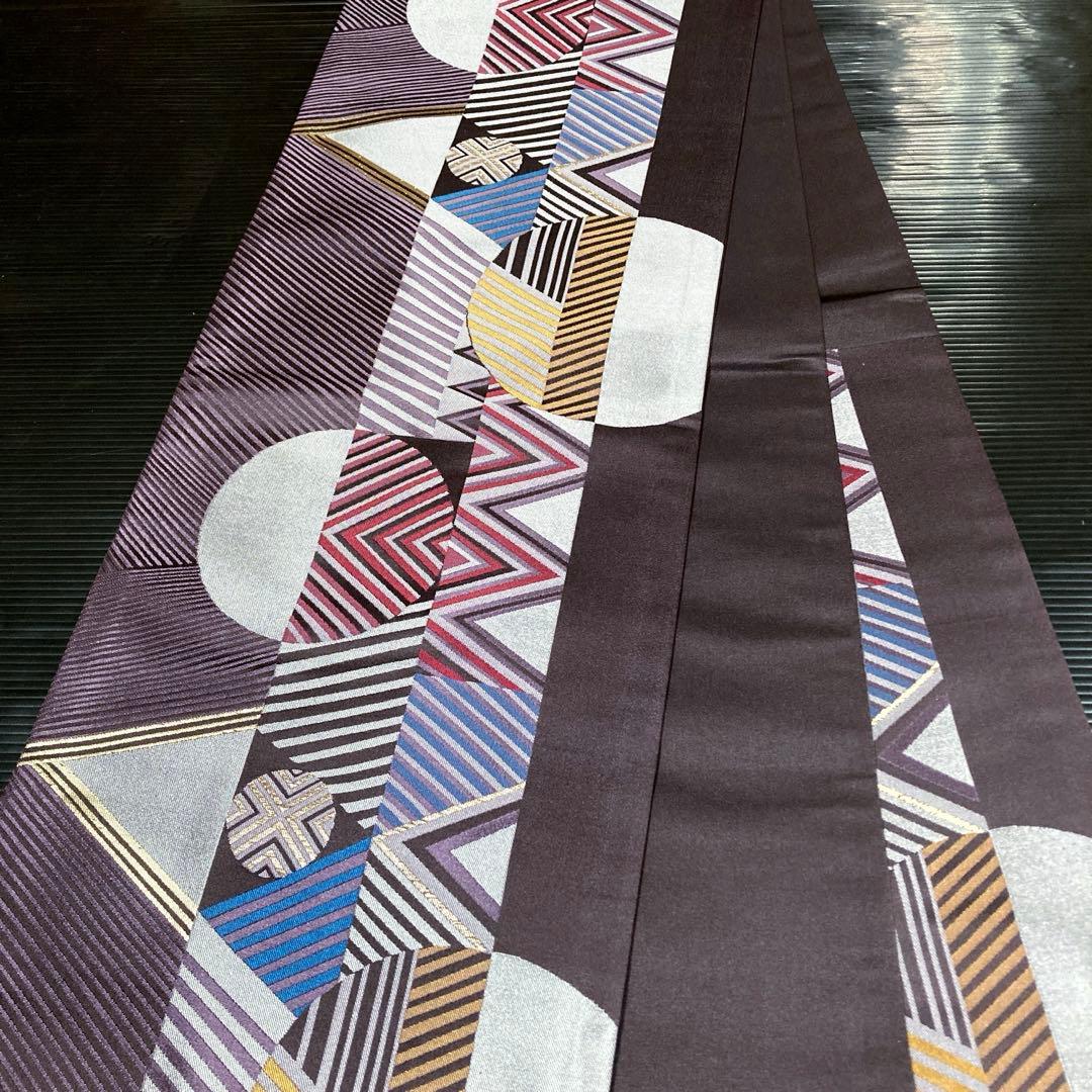 正絹　京袋帯【縞　丸　三角】