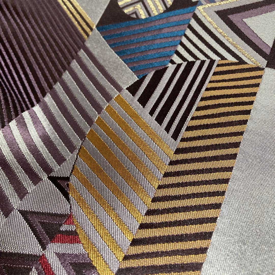 正絹　京袋帯【縞　丸　三角】