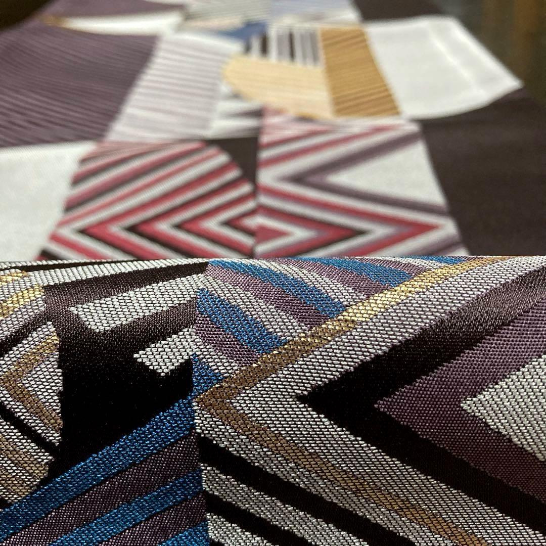 正絹　京袋帯【縞　丸　三角】