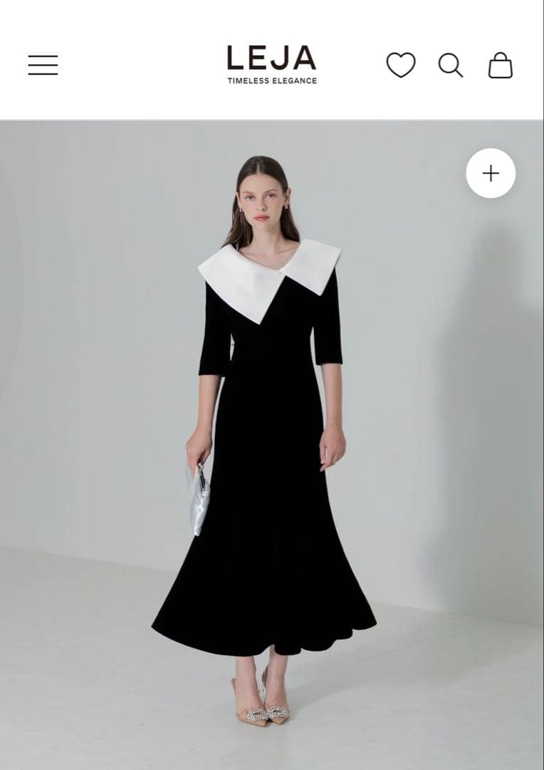 LEJA 黒・白 大きな襟 パーティードレス