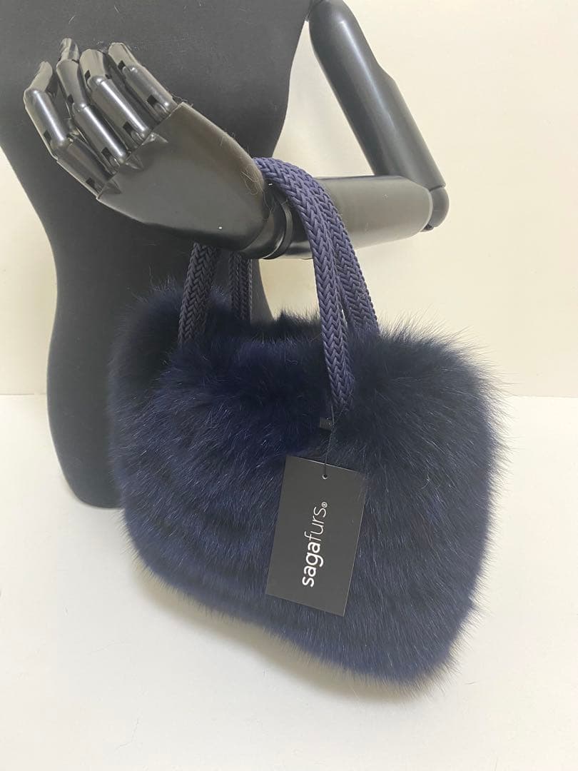 saga furs ネイビー ファー ハンドバッグ