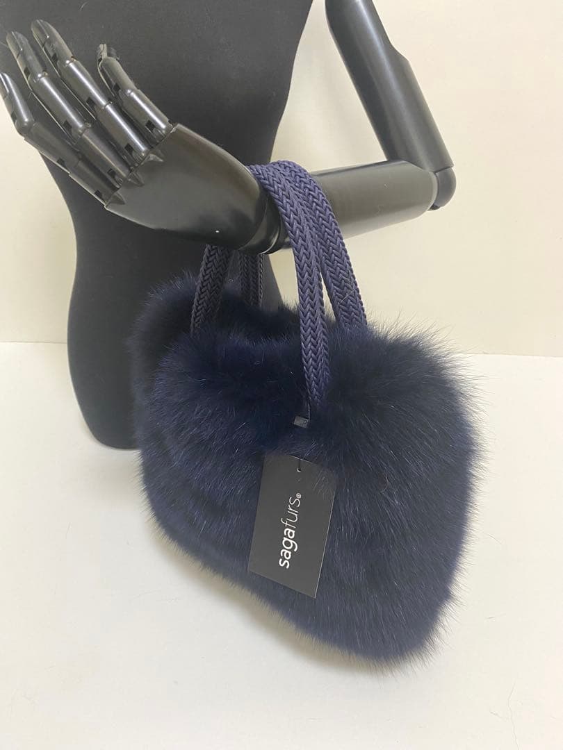 saga furs ネイビー ファー ハンドバッグ