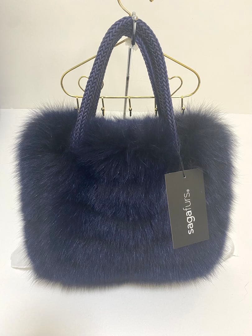 saga furs ネイビー ファー ハンドバッグ