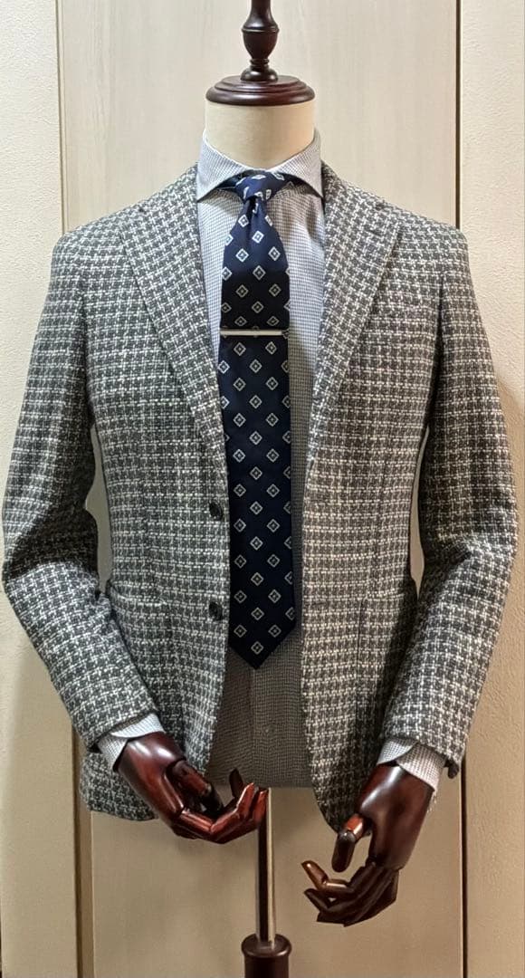 【美品】BEAMS-F グレー系チェック テーラードジャケット　44