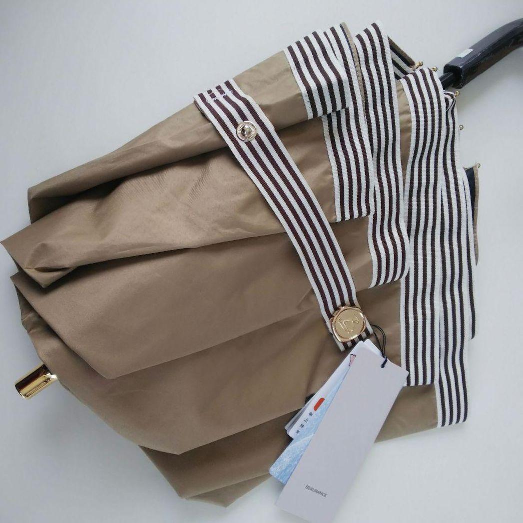 ビューランス　ベージュ×ブラウンストライプ　折りたたみ晴雨兼用傘