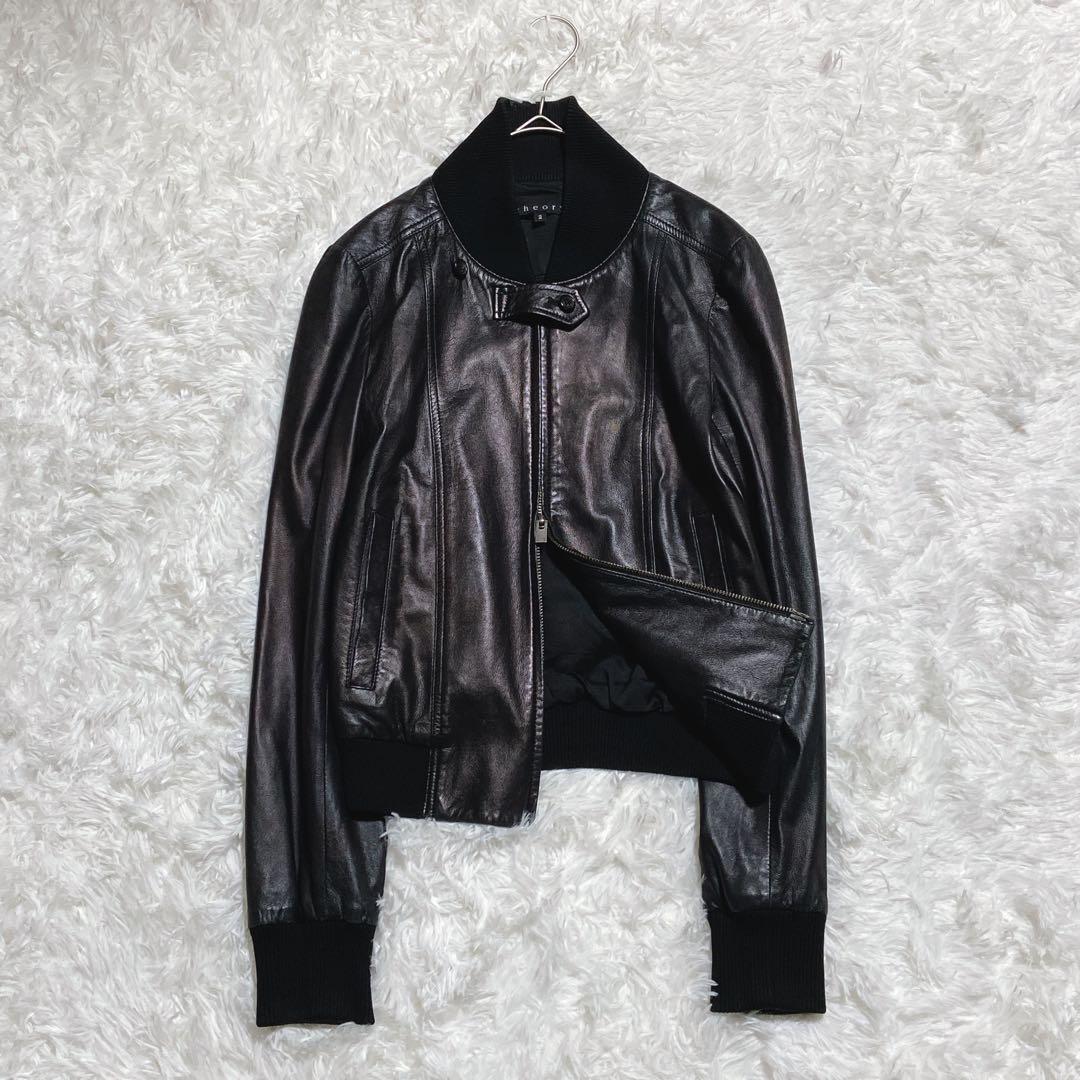 美品⭐️セオリー　シングルライダースジャケット　ダブルジップ　ラムレザー　黒