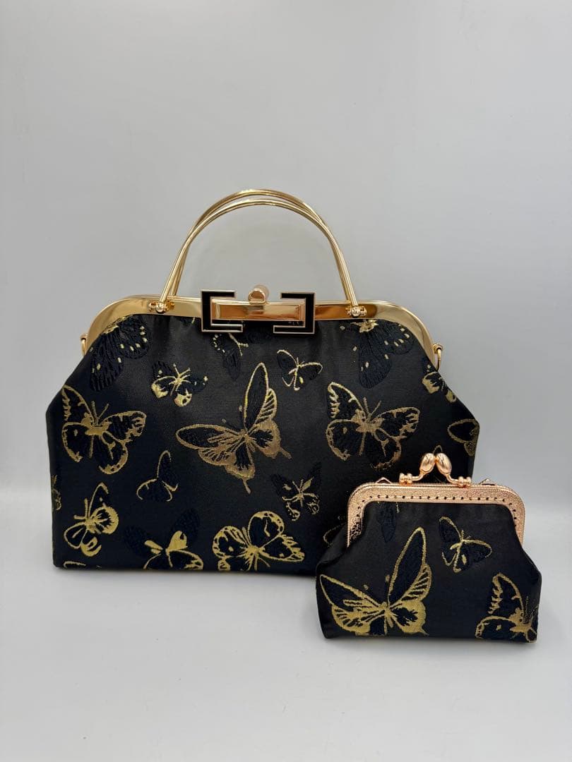 【ハンドメイド】がま口バッグ　 キラキラ蝶々　2点セット　 #413