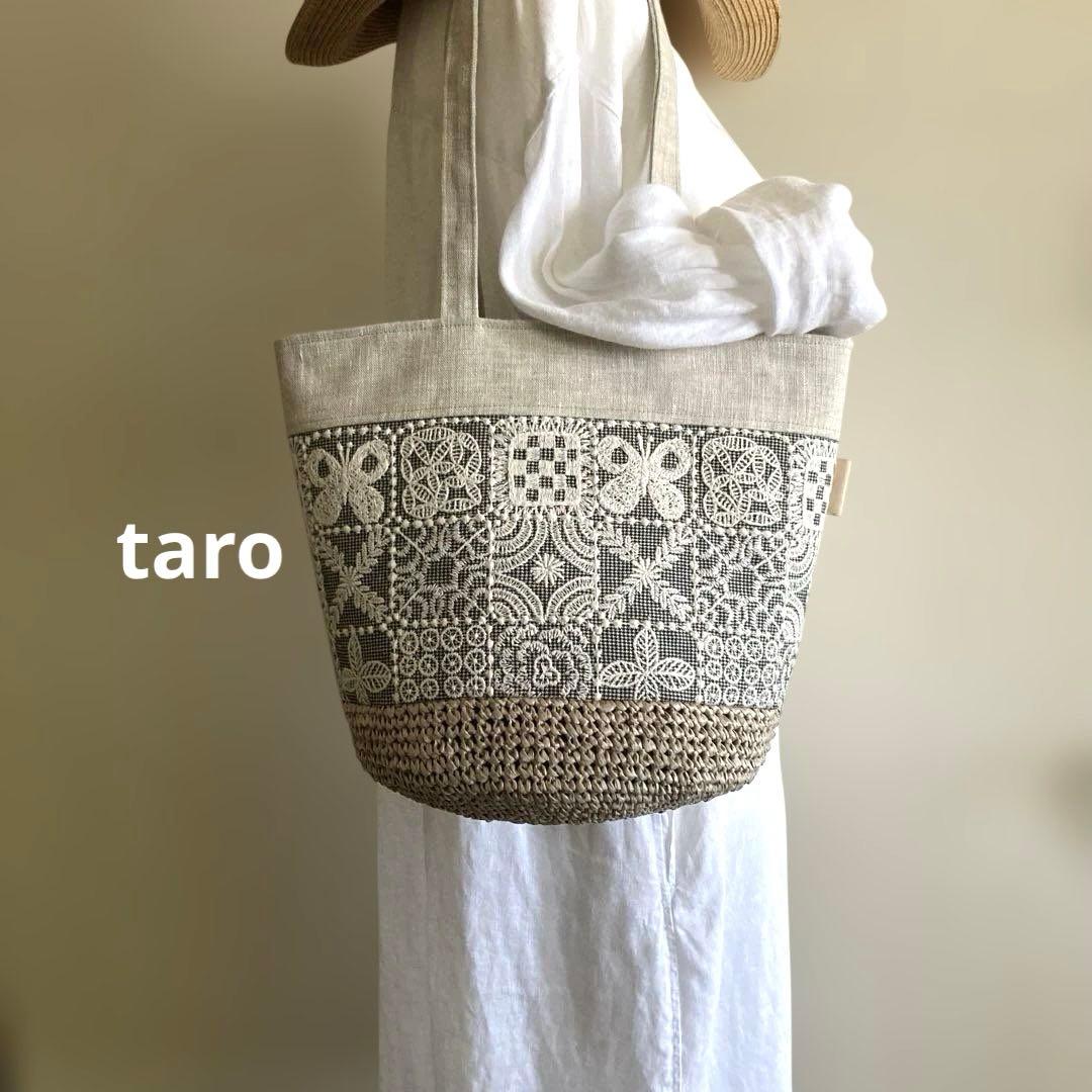 タイルとタンバリン　かご編み付きバケツトート　ミナペルホネン　ハンドメイド