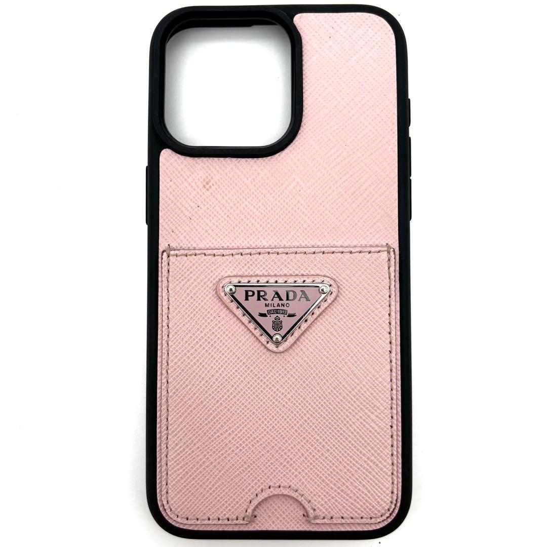 【正規品・美品】プラダ iPhone15ProMax ケース 三角ロゴ ピンク
