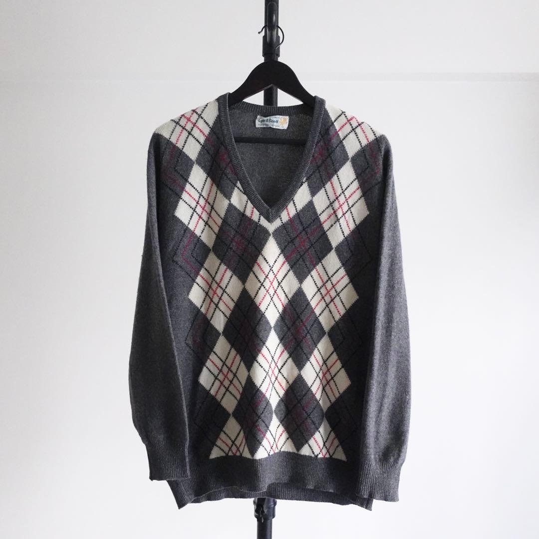 1970s Lyle&Scott ピュアカシミア　アーガイルニット　英国製