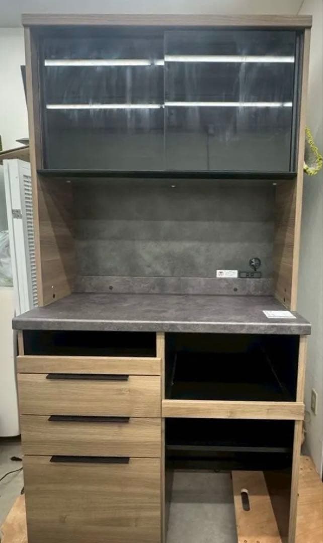 パモウナ 食器棚 キッチンボード IDA-1002R グレイッシュナットnk01