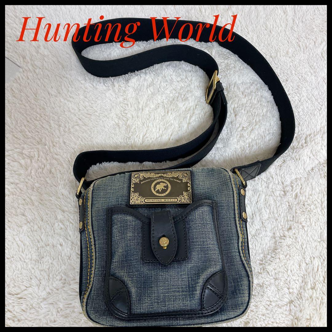 【希少】HUNTING WORLD デニム×レザー ショルダーバッグ 斜め掛け