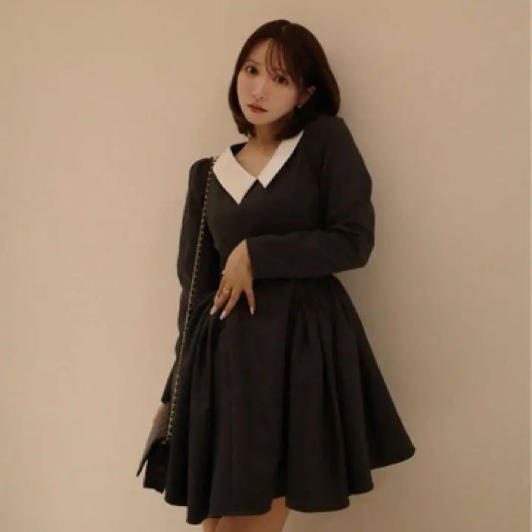ミストレアス Side Volume Contrast Collar Dress
