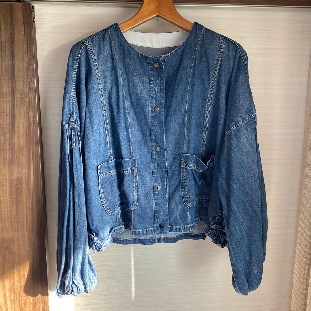 ayane アヤン ダンガリーバックフリルブルゾン　インディゴ