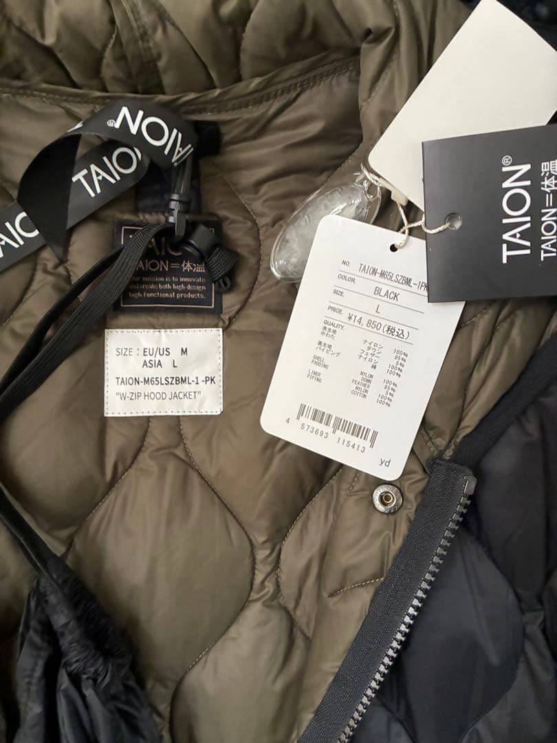 TAION ダウンコート　ミリタリー M65 Wジッブ　ブラック Lサイズ