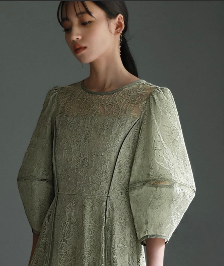 【GIRL】パフスリーブ総レースフレアロングオケージョンドレス