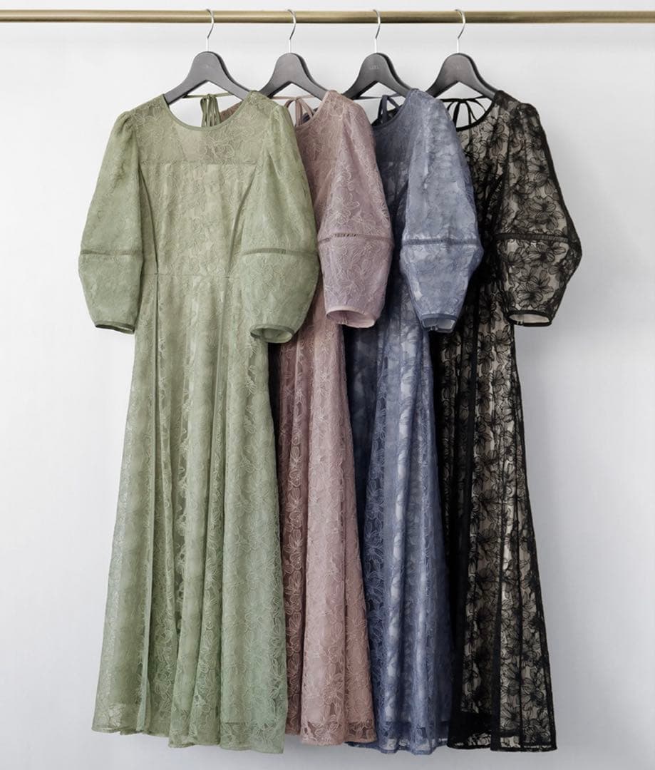 【GIRL】パフスリーブ総レースフレアロングオケージョンドレス