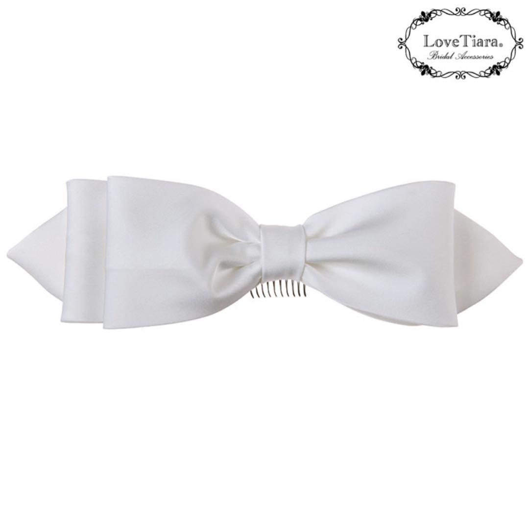 ブライダル　ホワイトリボンヘアアクセサリー　ラブティアラ