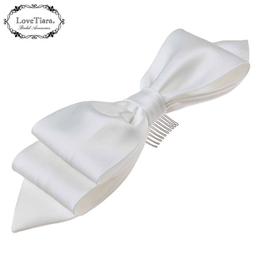 ブライダル　ホワイトリボンヘアアクセサリー　ラブティアラ