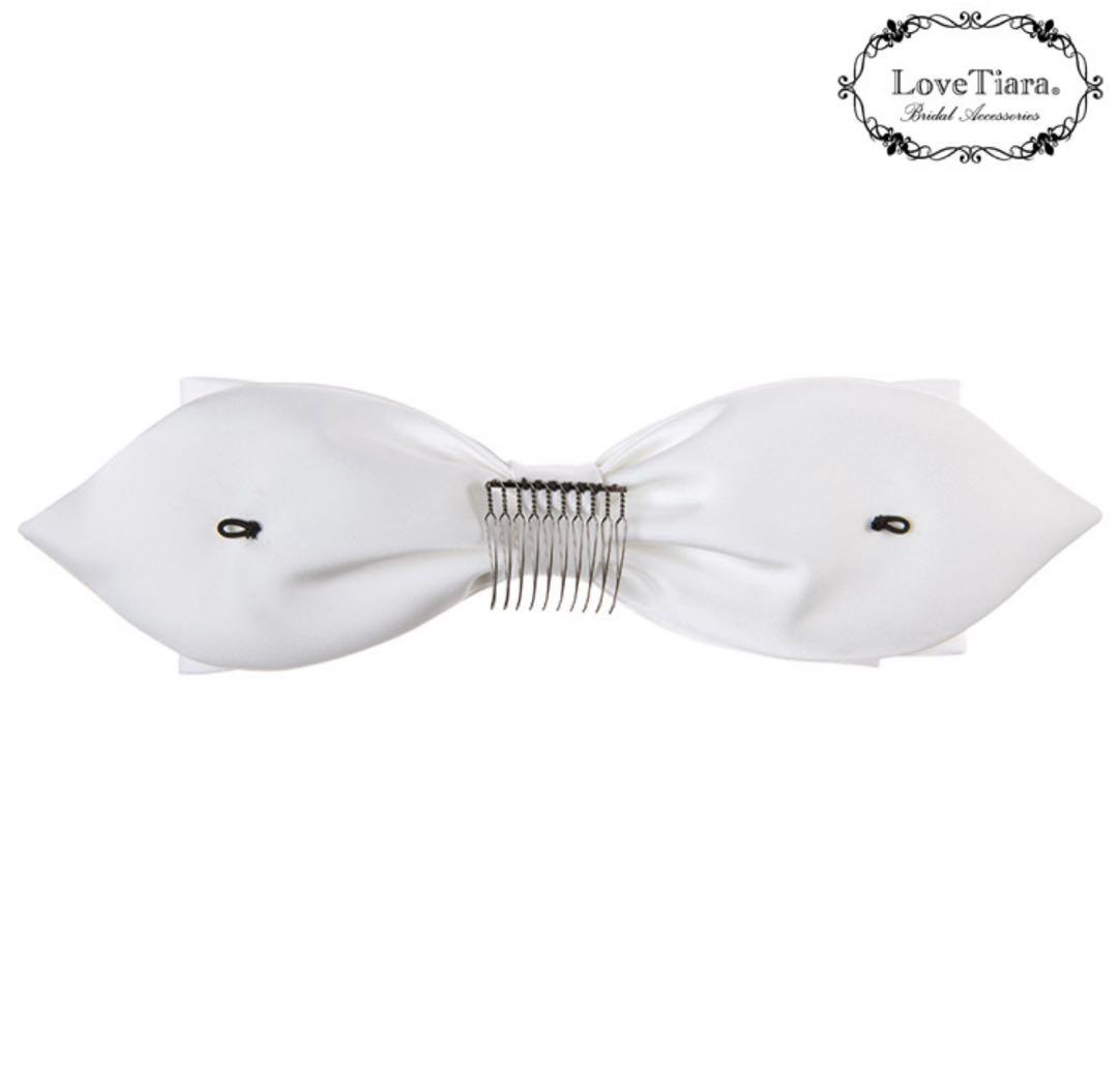 ブライダル　ホワイトリボンヘアアクセサリー　ラブティアラ