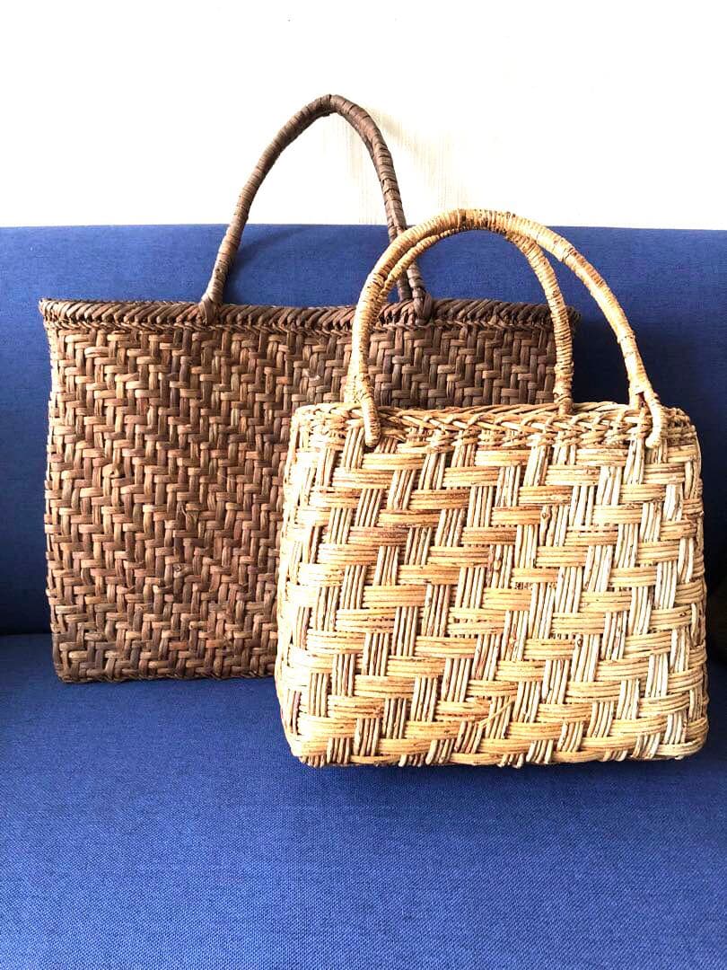 山葡萄 カゴバッグ ハンドバッグ　かご　ヴィンテージ　ダークブラウン　２点セット