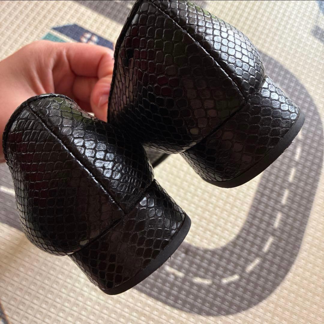 極美品✨miumiu 黒　ビジュー　クロコ　牛革　ローヒールパンプス　25cm