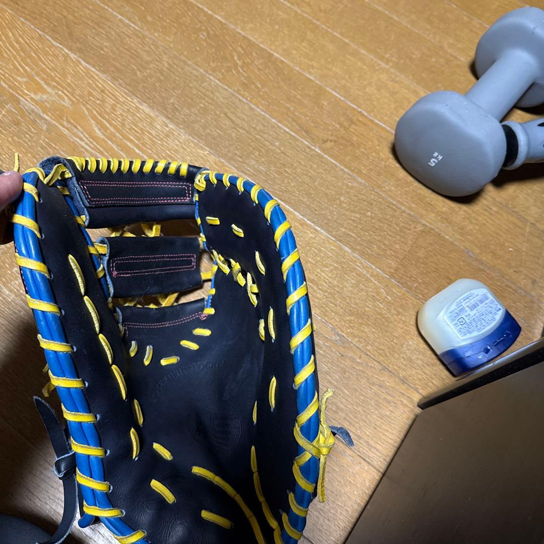 久保田スラッガーファーストミット 軟式グローブ 黒/青/黄色