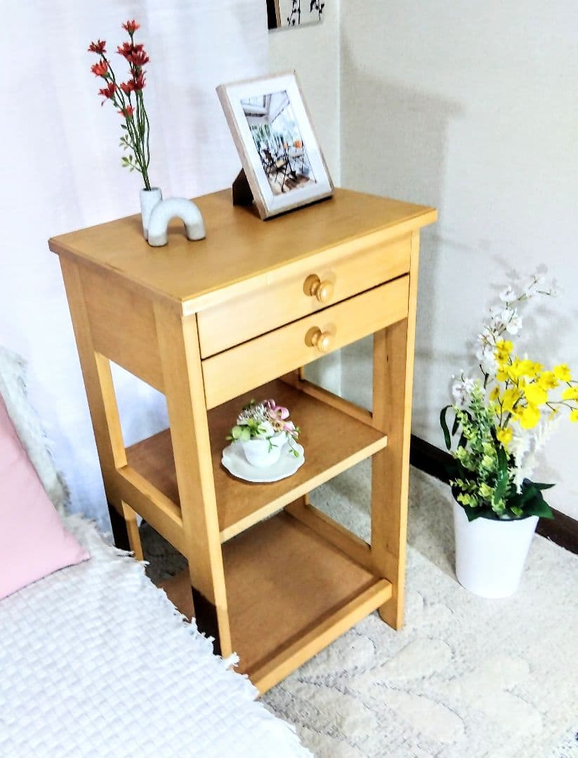 ナチュラルウッド サイドテーブル　サイドキャビネット　ナイトテーブル